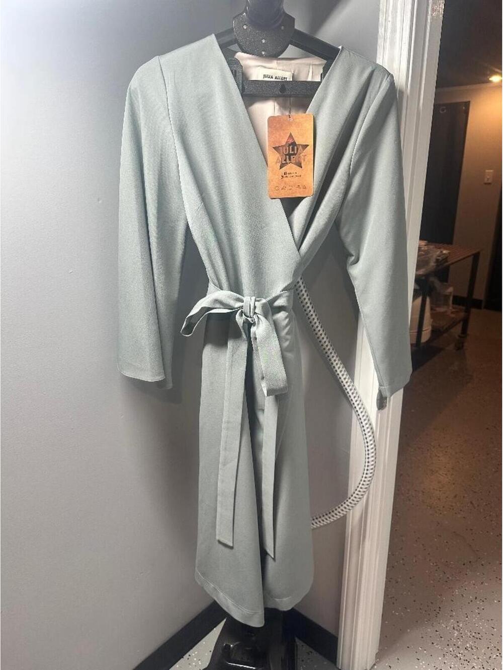 Julia Allert Sage Wrap Dress Size L Asymmetrical Bell Sleeve Designer Belted NWT - Picture 2 of 6